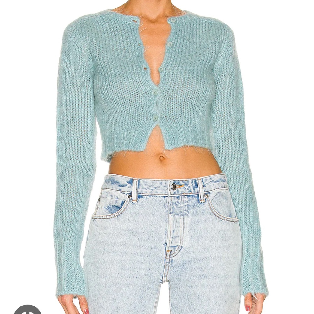 DANIELLE GUIZIO Blue Mohair Fuzzy Cropped Cardigan XS/S - Picture 1 of 2